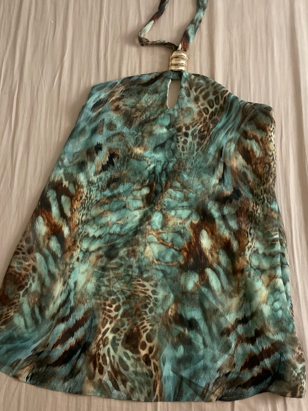 Aqua and Brown Animal Print Halter Top